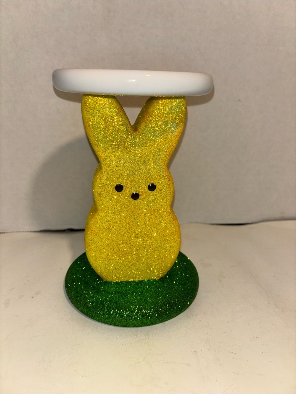 Bath & Body Works Yellow Glitter Bunny Candle Holder with Green Base New-Peeps